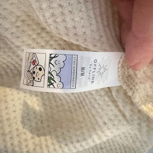 Aerie Do What Makes You Happy Waffle Knit Thermal Top Oversized Medium Ivory - Picture 9 of 11